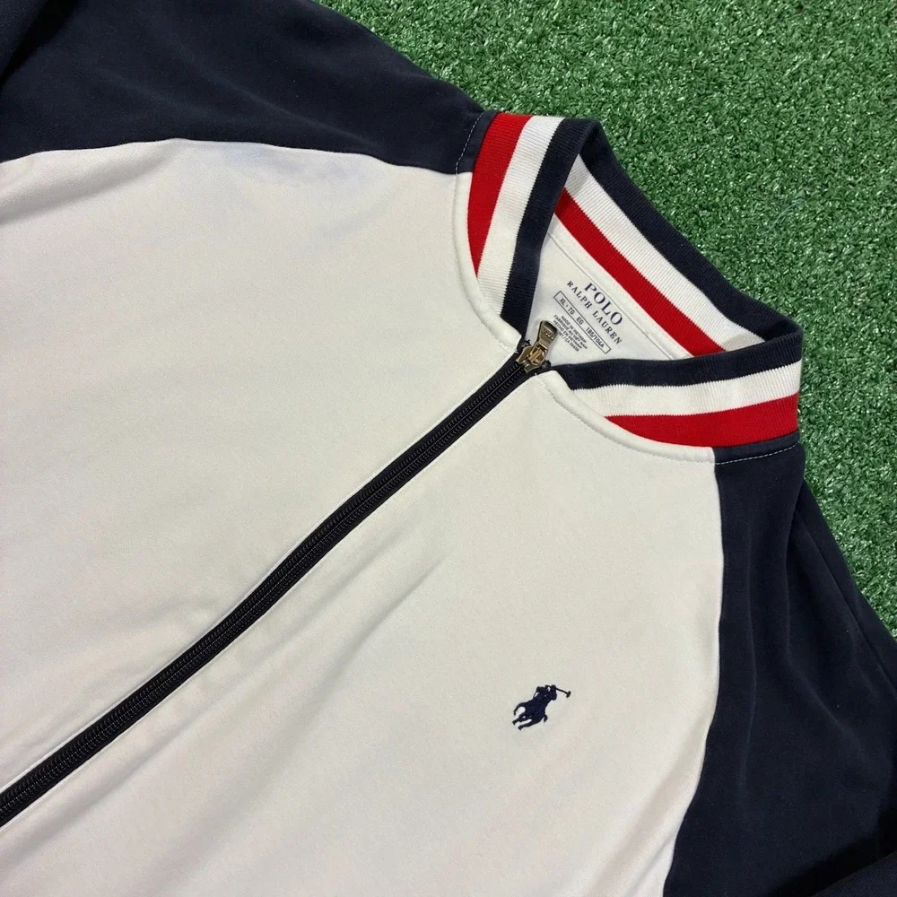 Y2K Polo Ralph Lauren Track Jacket Full Zip Colorblock Navy White Red XL